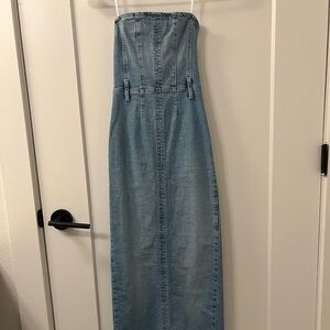 Strapless Denim Midi Dress